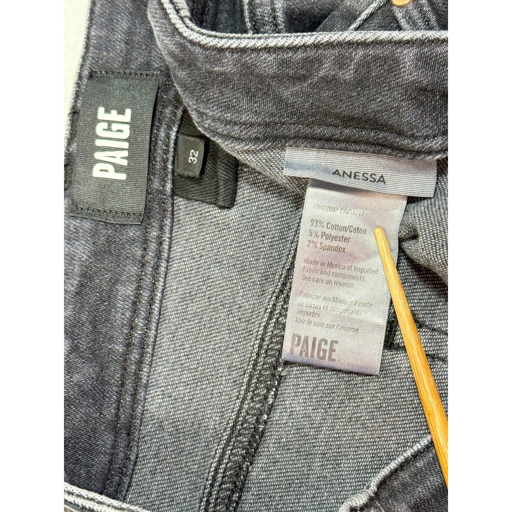 PAIGE Anessa Grunge Edgy Boho High Rise Wide Leg Jeans Fade Blk Raw Hem Fits 33 - Picture 3 of 8